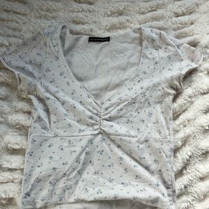 Brandy Melville Blue Floral Ruched Top